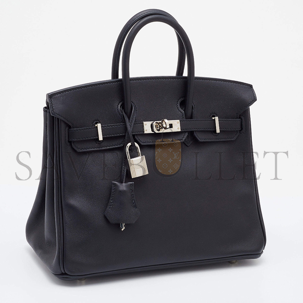 HERMÈS BIRKIN 25 SWIFT LEATHER BLACK SILVER BUCKLE BAG H049362CK02 (25*20*13cm)